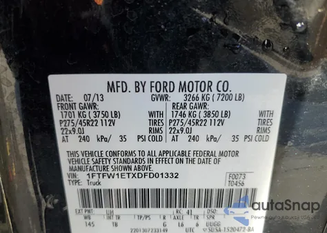 2013 Ford F150 Supercrew from USA, damaged, VIN 1FTFW1ETXDFD01332
